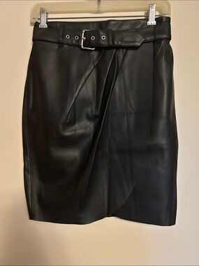 Express 100% black polyurethane leather look wrap around belted skirt size 2